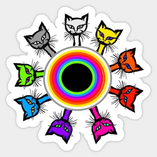 Multicolor cats sitting around a rainbow table Sticker